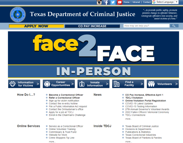 official website of Texas Department of Criminal Justice