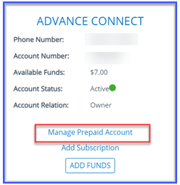 click on the Manage Prepaid Account.