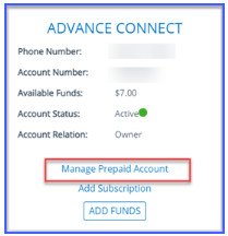 select and manage a prepaid account