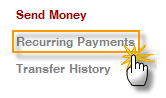 On the Send Money menu, click Recurring Payments on jpay