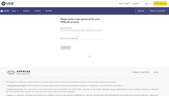 Reset My VINELink Account Password