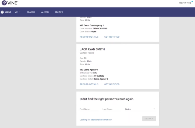 To view the inmate custody status details, you can select on the ‘Record Details’.