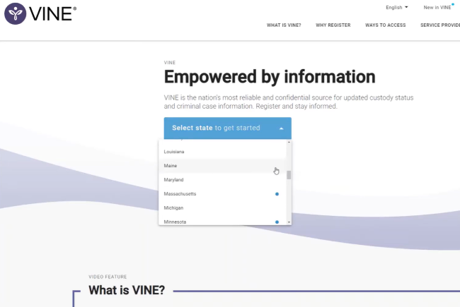 choose your ‘State’ to get started in VINELink