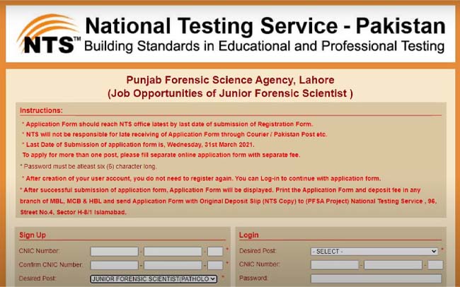 Apply Online for Punjab Forensic Science Agency