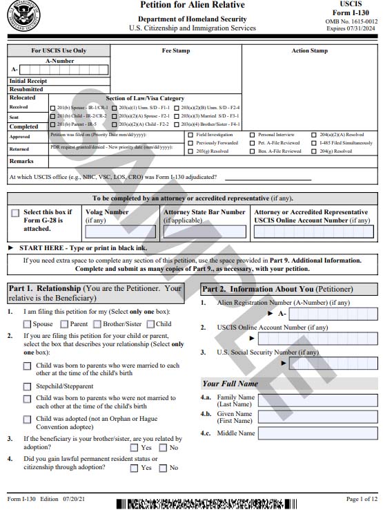 Form I-130 Petition for Alien Relative