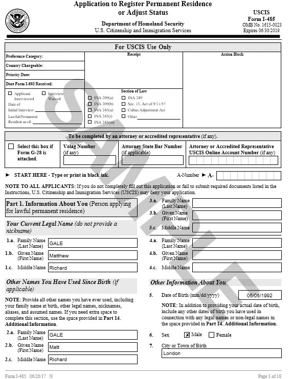 Form I-485, Application to Register Permanent Residence or Adjust Status