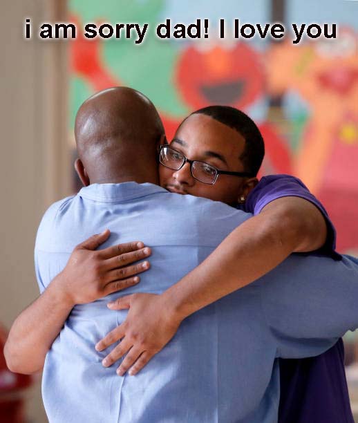 a dad hug his son inmate
