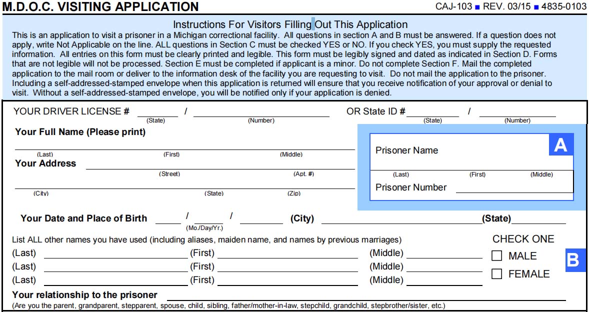 MDOC Visiting Application Form