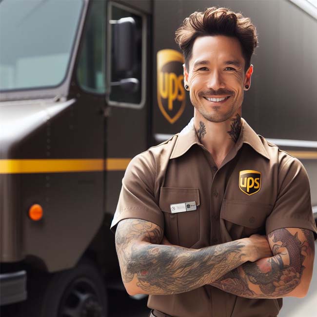 a man witth tatoo working at UPS