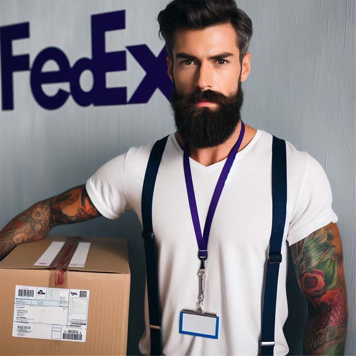 tattooed man, ex-con, works for a FedEx shipping agency